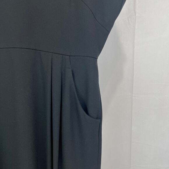 MM. LAFLEUR Masha Dress Cap Sleeve Midi Sheath Pockets LBD Crepe Black Size 12 - Picture 4 of 10